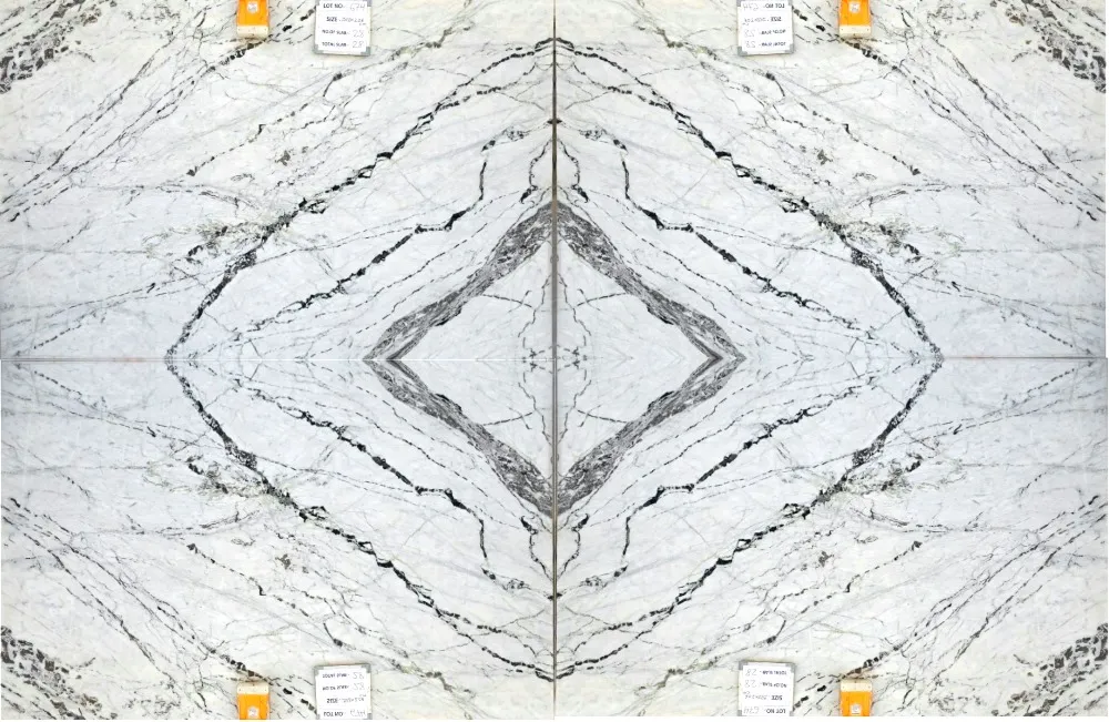 Bookmatched White Marble with Green Veins